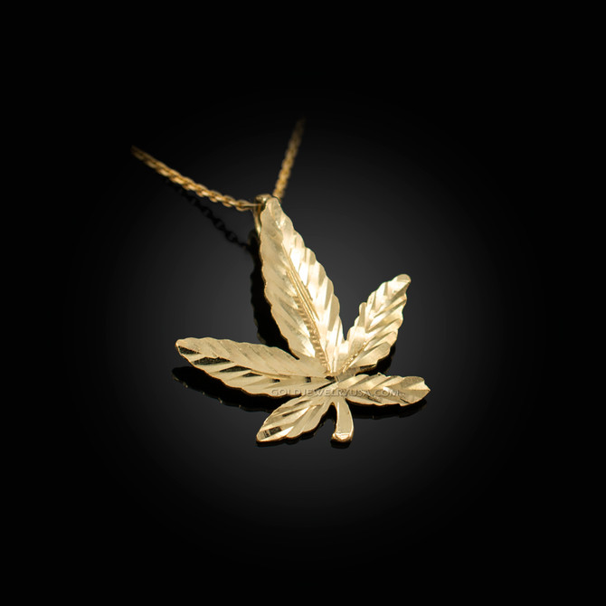 Yellow Gold Marijuana Leaf Cannabis DC Charm Necklace