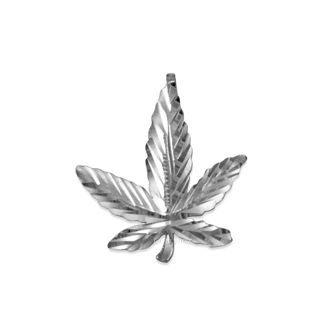 White Gold Marijuana Leaf Cannabis DC Charm Necklace