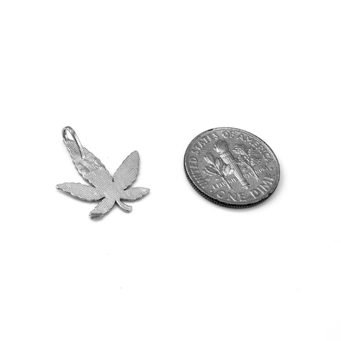 White Gold Marijuana Leaf Cannabis DC Charm Necklace