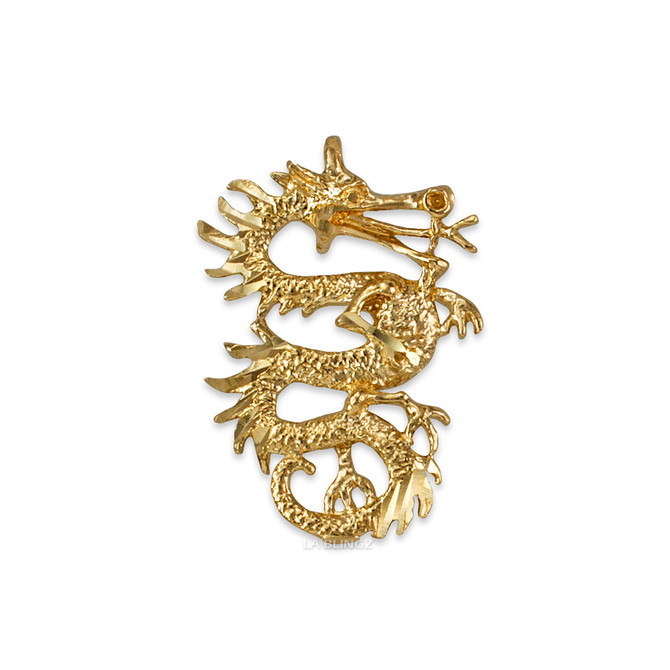 Yellow Gold Textured  Dragon DC Charm Necklace