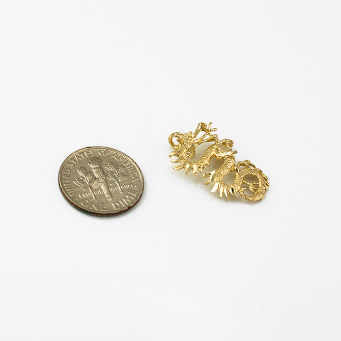 Yellow Gold Textured  Dragon DC Charm Necklace
