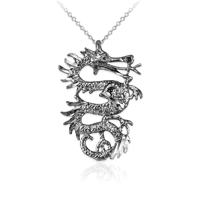 White Gold Textured  Dragon DC Charm Necklace