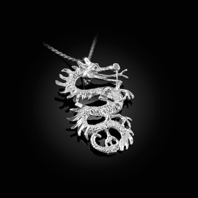 White Gold Textured  Dragon DC Charm Necklace