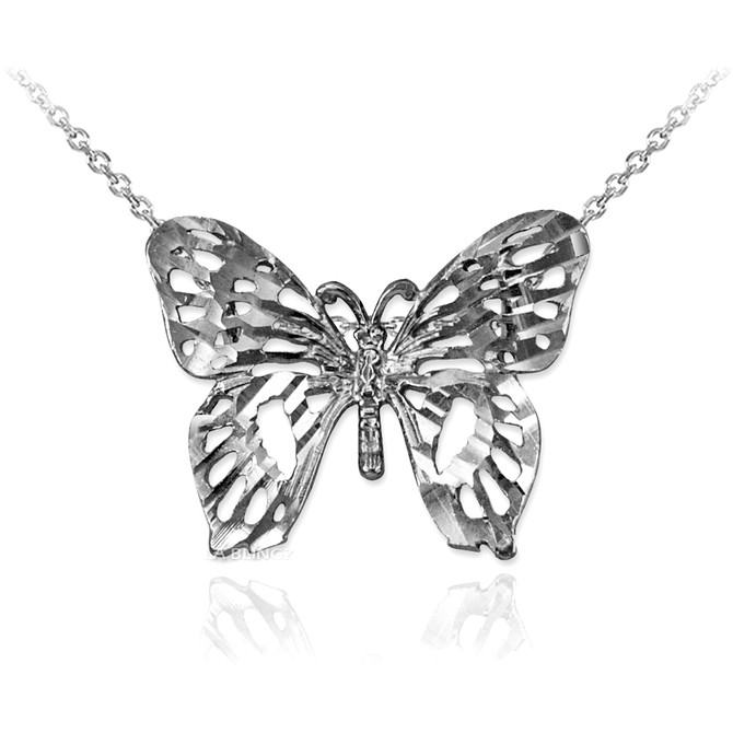 White Gold Butterfly Filigree DC Charm Necklace