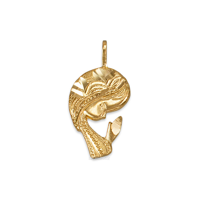 Yellow Gold Praying Virgin Mary DC Charm Necklace