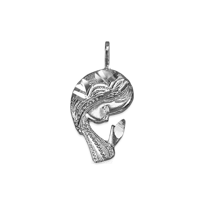 White Gold Praying Virgin Mary DC Charm Necklace