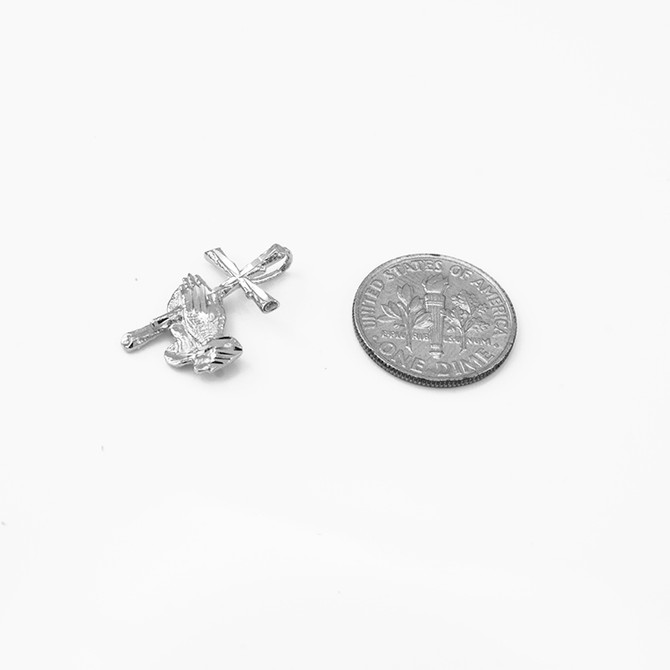 White Gold Praying Hands Cross DC Charm Necklace