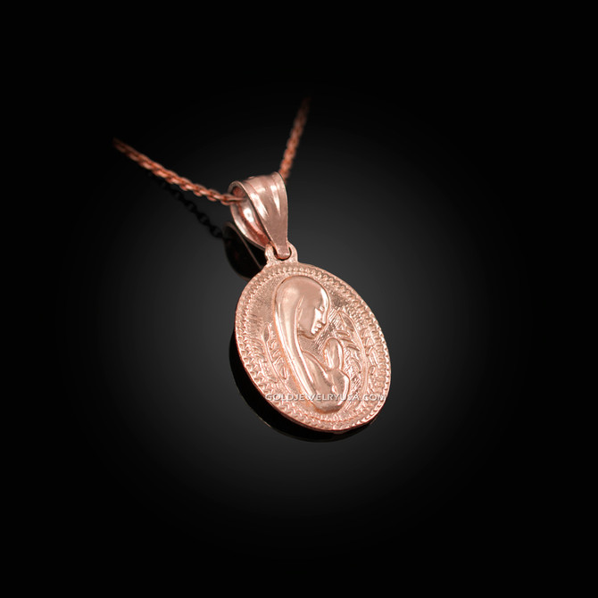 Rose Gold Praying Virgin Mary Medallion Charm Necklace