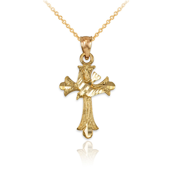 Yellow Gold Holy Spirit Dove Cross DC Charm Necklace