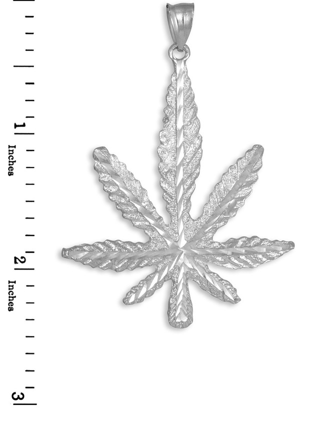 White Gold Marijuana Leaf Cannabis Pendant