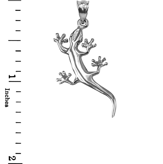 Polished White Gold Salamander Lizard Charm Necklace