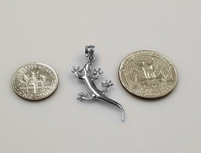 Polished White Gold Salamander Lizard Charm Necklace