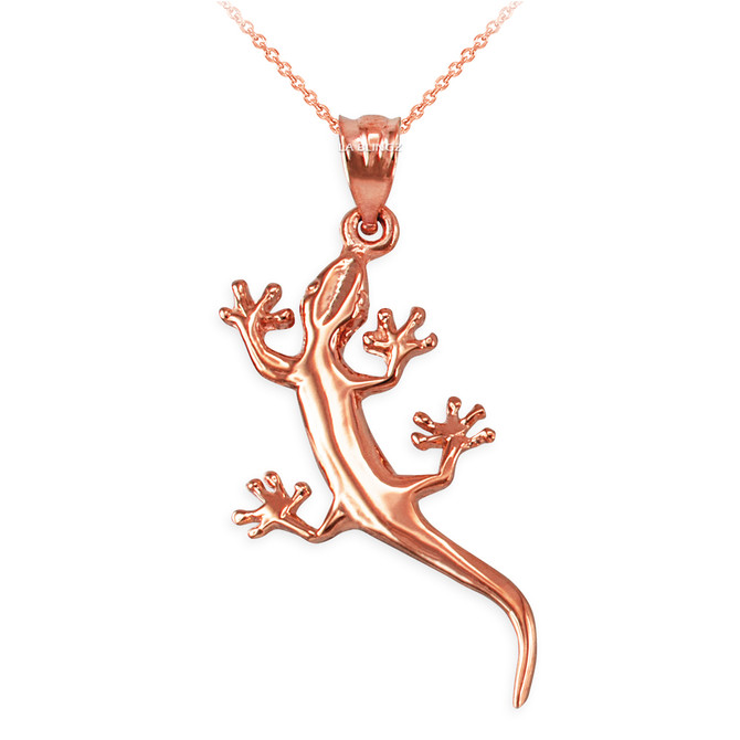 Polished Rose Gold Salamander Lizard Charm Necklace