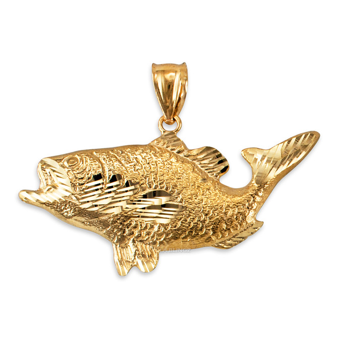 Yellow Gold DC Textured Sea Bass Fish Pendant