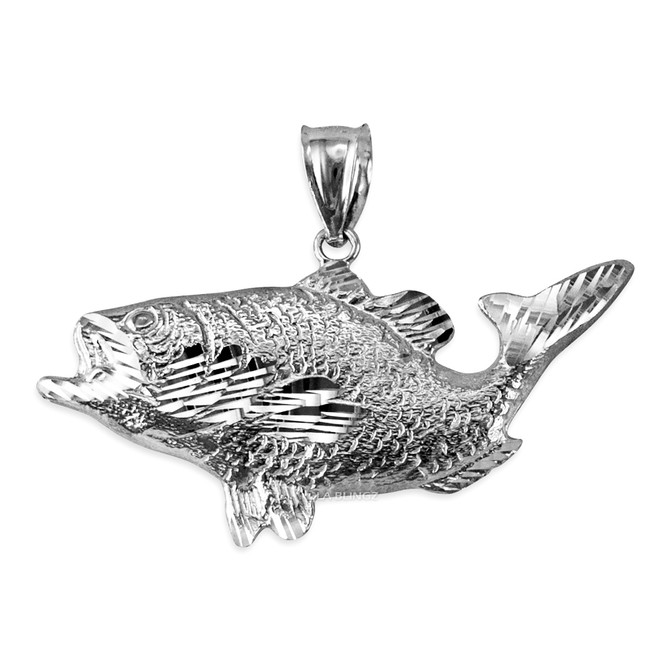 White Gold DC Textured Sea Bass Fish Pendant