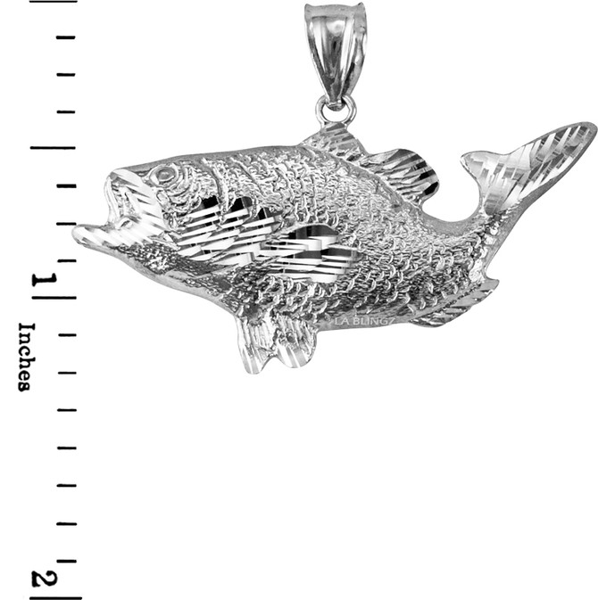 White Gold DC Textured Sea Bass Fish Pendant
