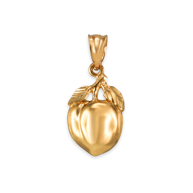 Polished DC Yellow Gold Peach Fruit Charm Necklace