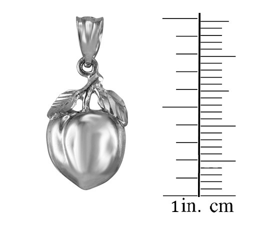 Polished DC White Gold Peach Fruit Charm Necklace