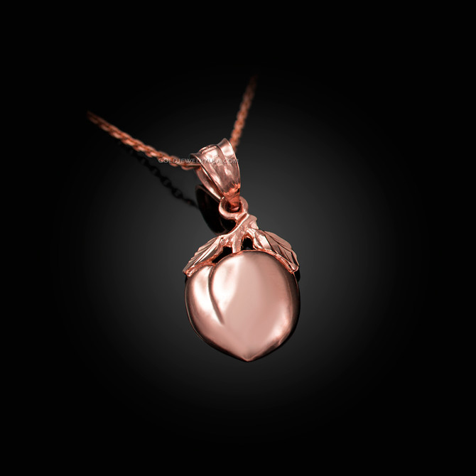 Polished DC Rose Gold Peach Fruit Charm Necklace