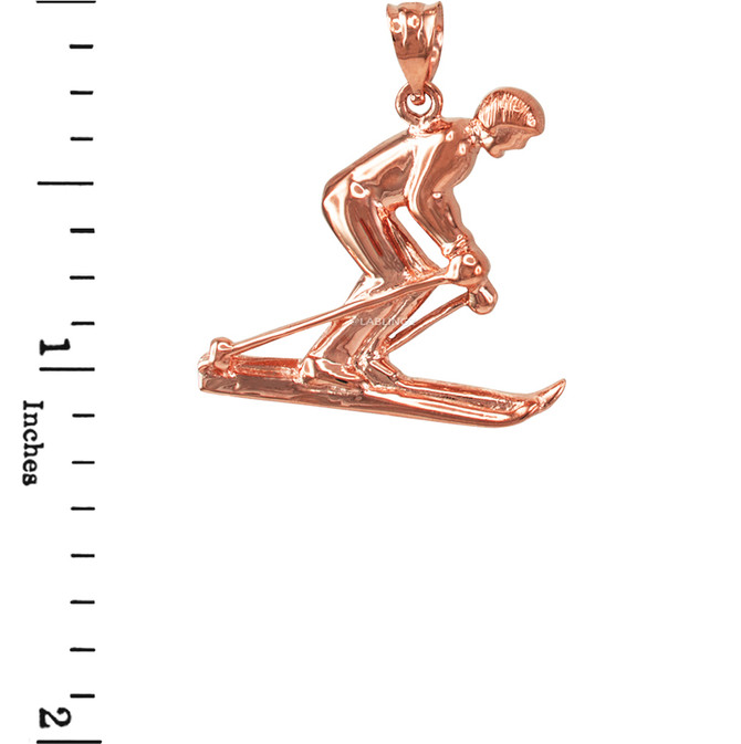Rose Gold Male Alpine Skier Pendant Necklace