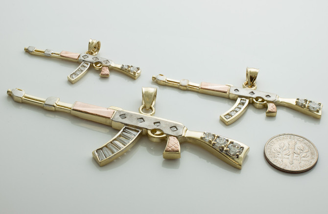 Tri-tone Gold AK-47 Rifle CZ Pendant