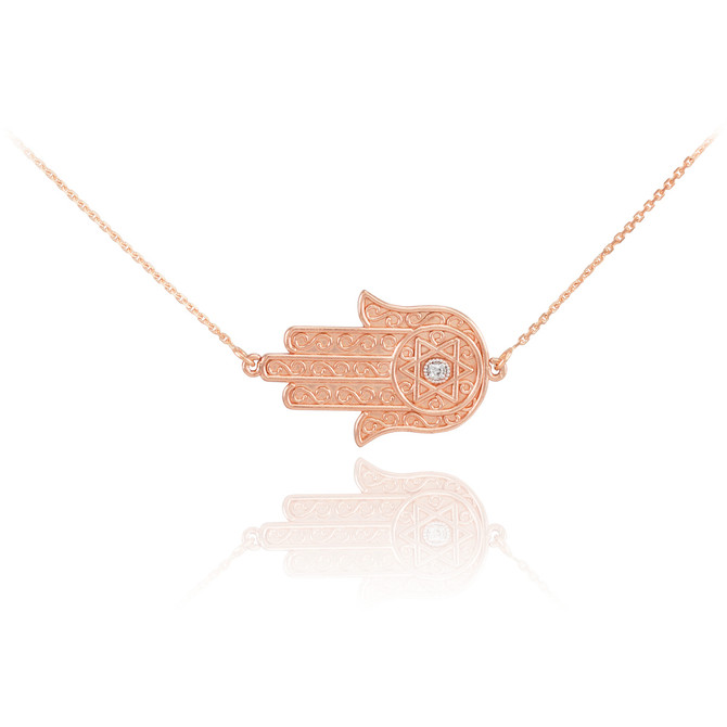 14K  Rose Gold Sideways Hamsa Diamond Necklace