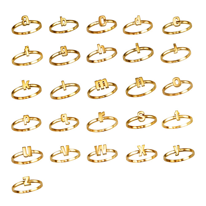 Yellow Gold Personalized Initial Alphabet Letter Stackable Ring