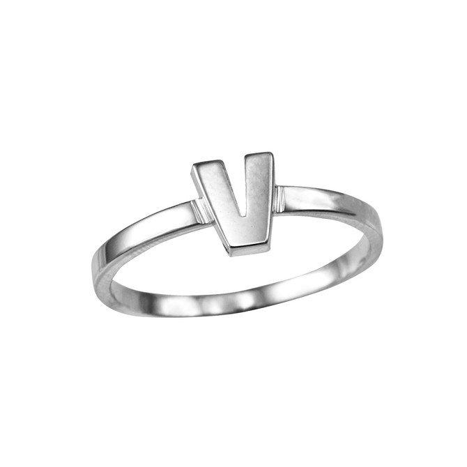White Gold Personalized Initial Alphabet Letter Stackable Ring