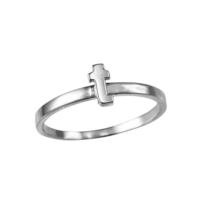 White Gold Personalized Initial Alphabet Letter Stackable Ring