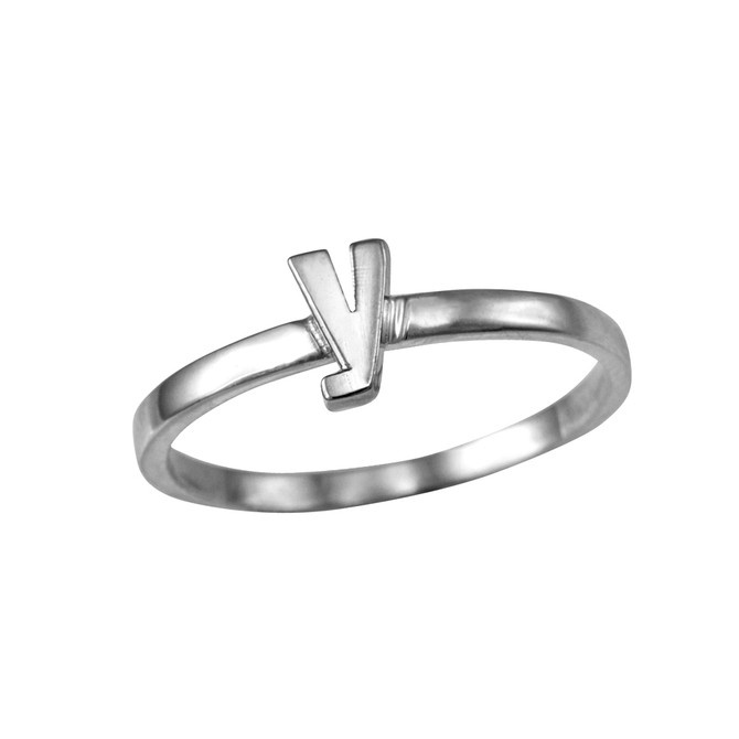 White Gold Personalized Initial Alphabet Letter Stackable Ring