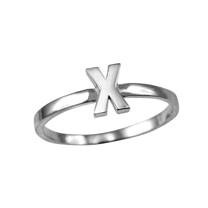 White Gold Personalized Initial Alphabet Letter Stackable Ring