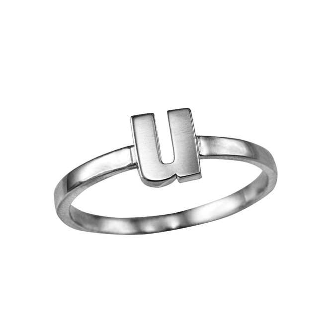 White Gold Personalized Initial Alphabet Letter Stackable Ring