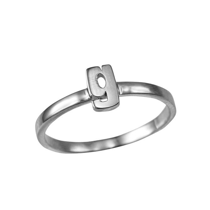 White Gold Personalized Initial Alphabet Letter Stackable Ring