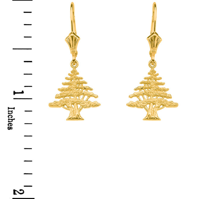 14K Yellow Gold Cedar Tree of Lebanon Earrings