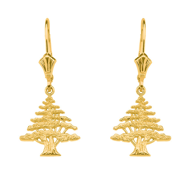 14K Yellow Gold Cedar Tree of Lebanon Earrings
