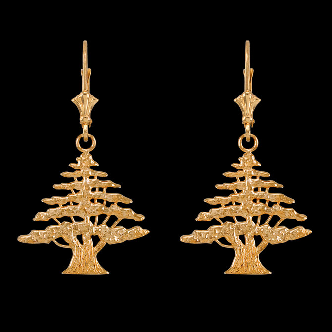 14K Yellow Gold Cedar Tree of Lebanon Earrings