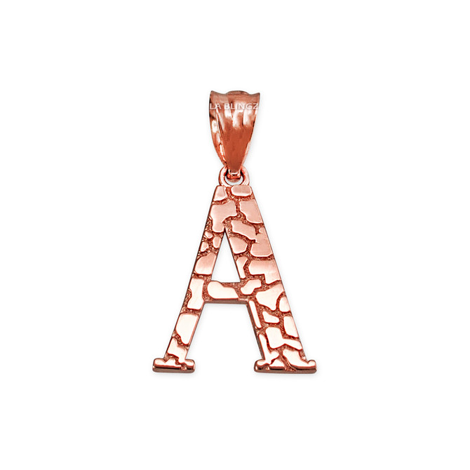Rose Gold Nugget Initial Letter "A" Pendant Necklace