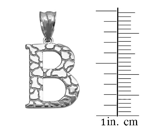 White Gold Nugget Initial Letter "B" Pendant Necklace