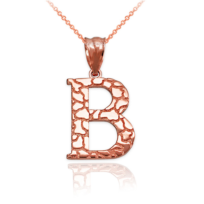 Rose Gold Nugget Initial Letter "B" Pendant Necklace