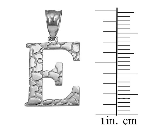 White Gold Nugget Initial Letter "E" Pendant Necklace