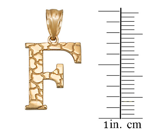 Yellow Gold Nugget Initial Letter "F" Pendant Necklace