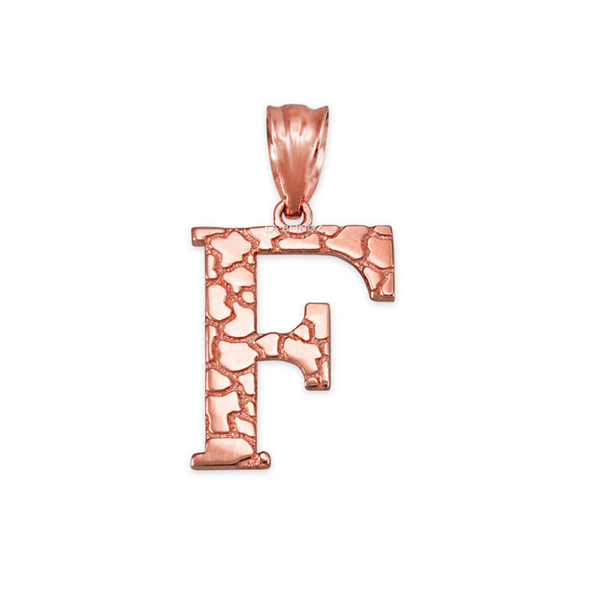 Rose Gold Nugget Initial Letter "F" Pendant Necklace