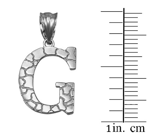 White Gold Nugget Initial Letter "G" Pendant Necklace