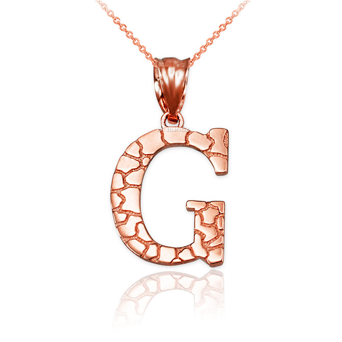 Rose Gold Nugget Initial Letter "G" Pendant Necklace
