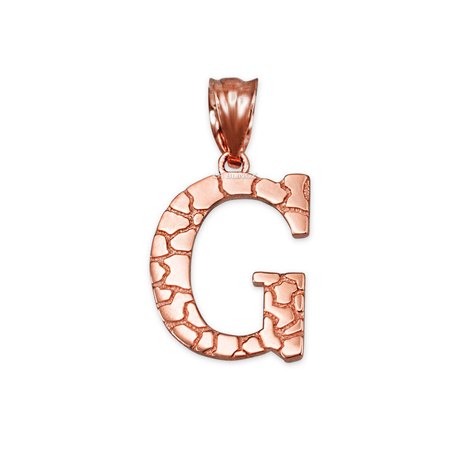 Rose Gold Nugget Initial Letter "G" Pendant Necklace