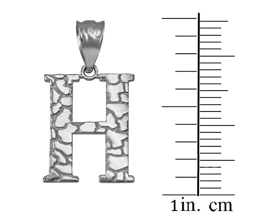 White Gold Nugget Initial Letter "H" Pendant Necklace