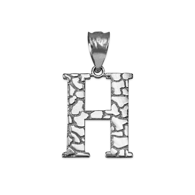 White Gold Nugget Initial Letter "H" Pendant Necklace