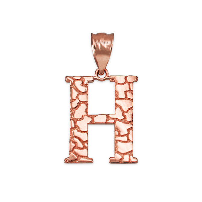 Rose Gold Nugget Initial Letter "H" Pendant Necklace