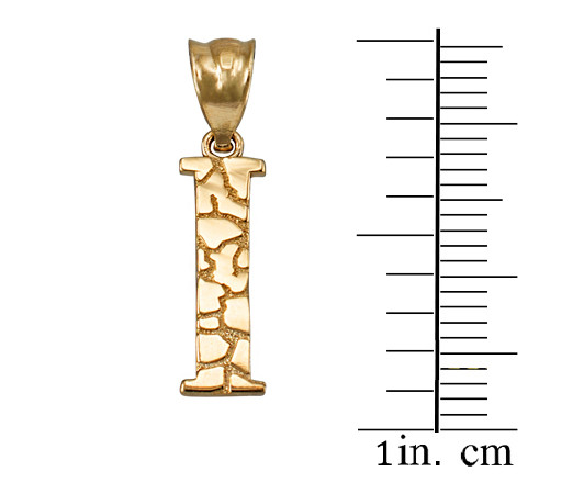 Yellow Gold Nugget Initial Letter "I" Pendant Necklace