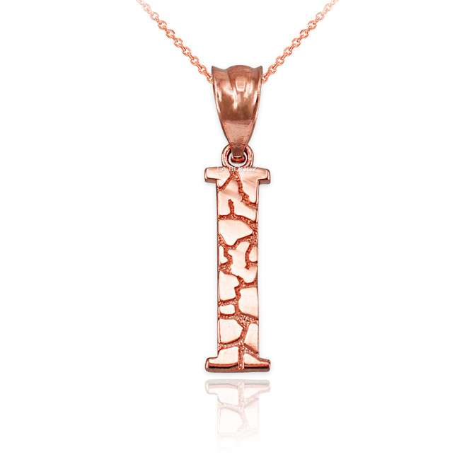 Rose Gold Nugget Initial Letter "I" Pendant Necklace